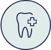 Animated tooth with cross indicating emergency dentistry