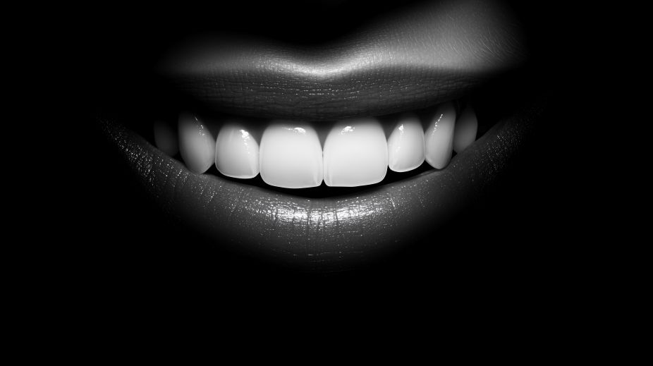 An AI image of a smile in black and white